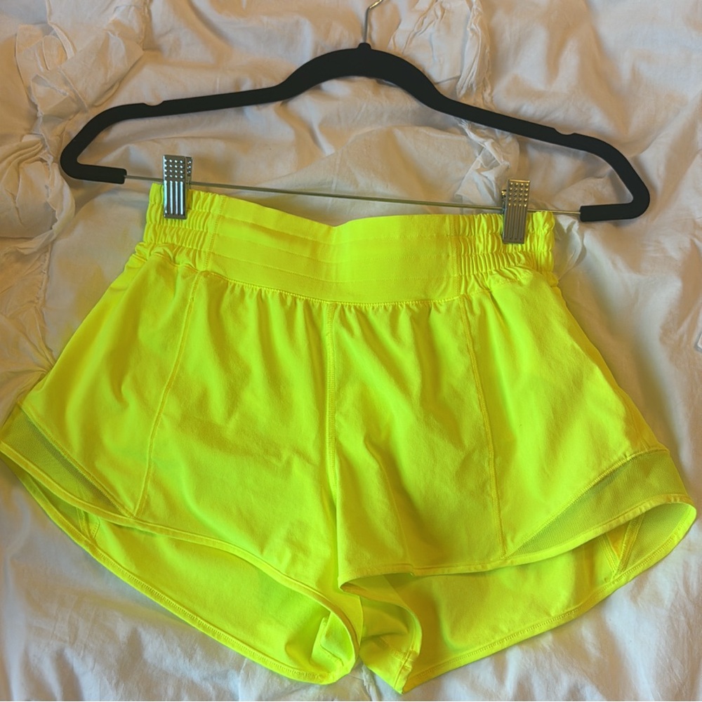 Lululemon Athletica Neon Yellow high rise hotty hot shorts